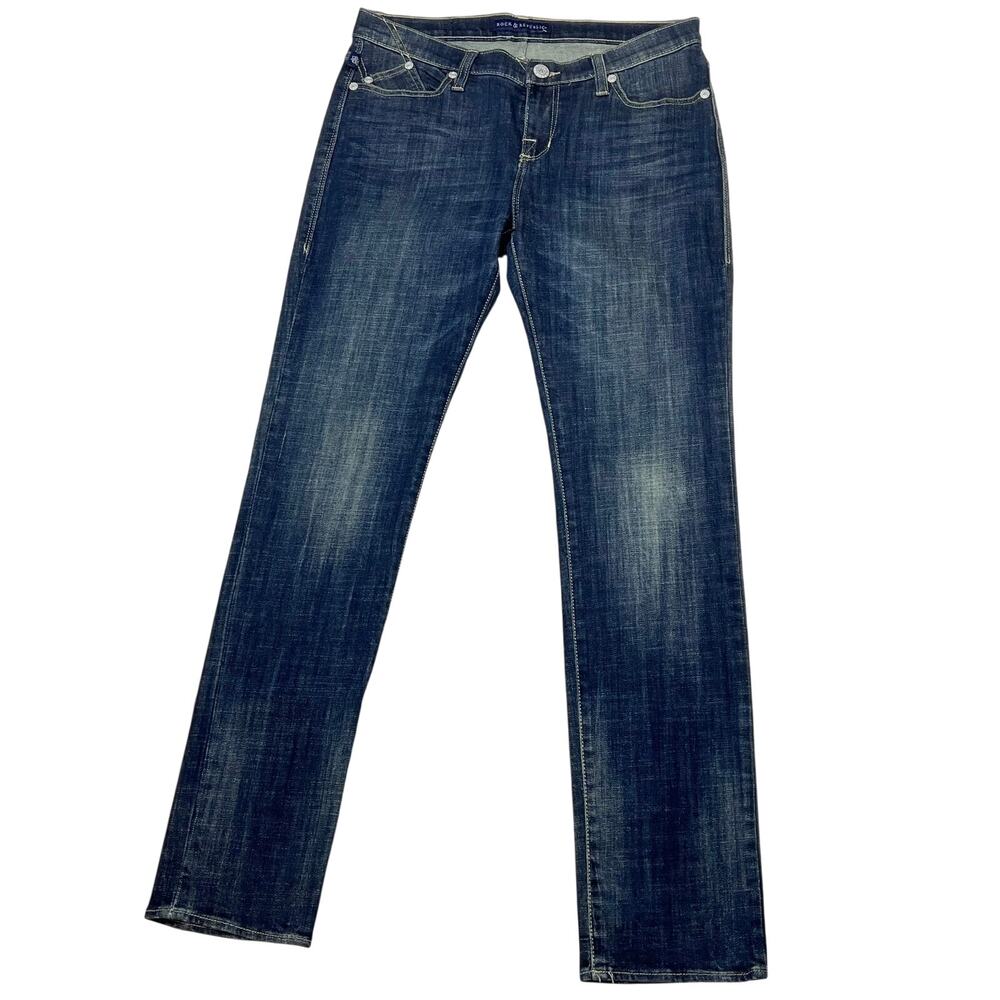 Rock & Republic Skinny Jeans Pants Women 12 Mid Rise Straight Leg Dark Blue Wash